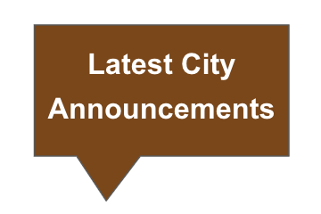 Latest City Announcements white background with brown writing 